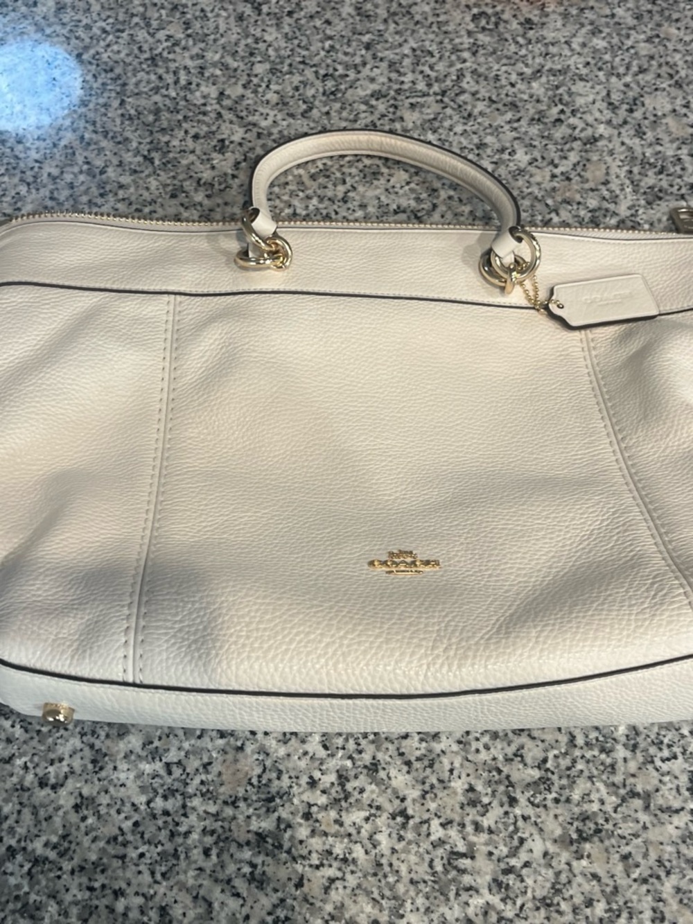 Coach Cream Pebble Leather Tote with Gold Hardware